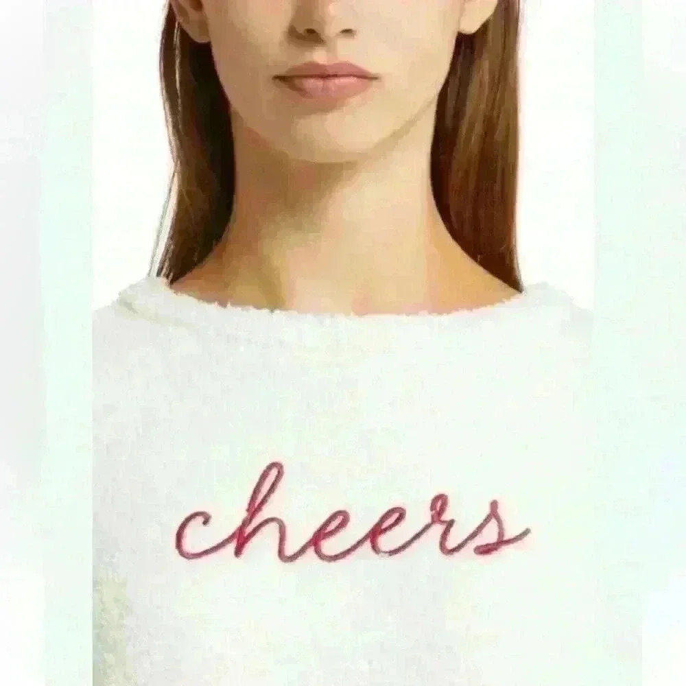 Honeydew Cheers Sweater Cream Sweater with Red Embroidery Women’s Size Small